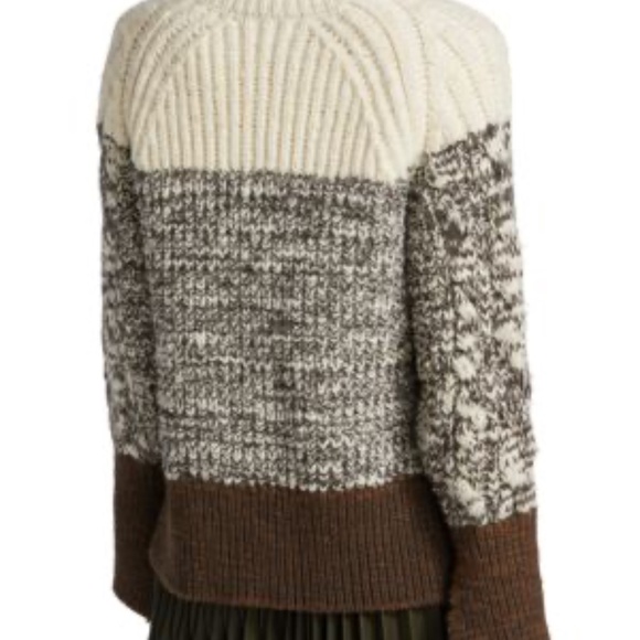 PHILLIP LIM Chunky Striped Turtleneck Wool Sweater Grey Beige in Size L - Picture 6 of 12